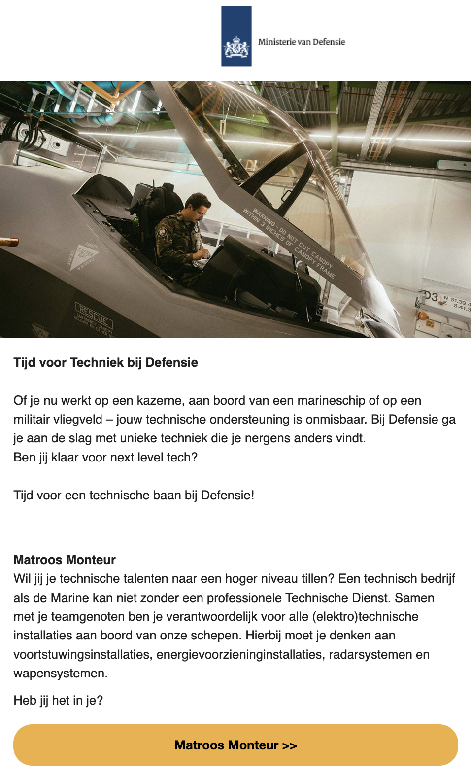 Voorbeeld Direct Mailing voor Defensie
